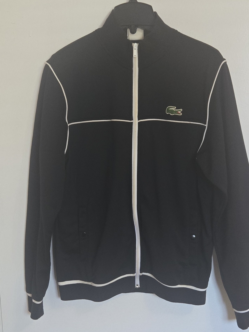 Lacoste Black Track Jacket with White Piping
